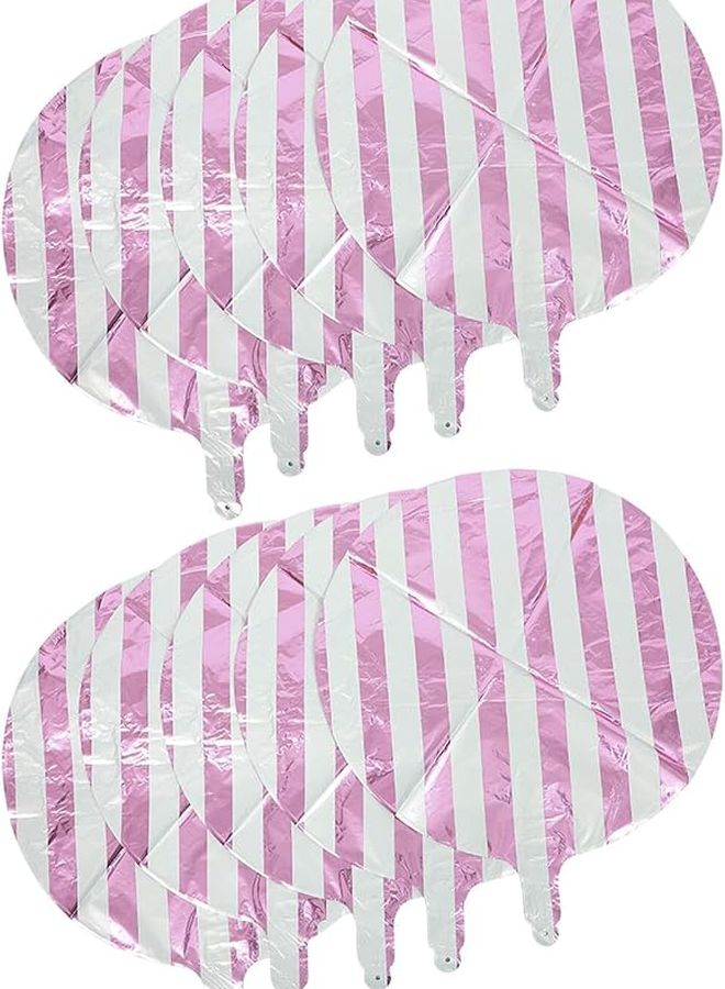 Candy Pink Round Striped Foil Balloons 10Pcs Birthday Holiday Party Decorations - Image 1